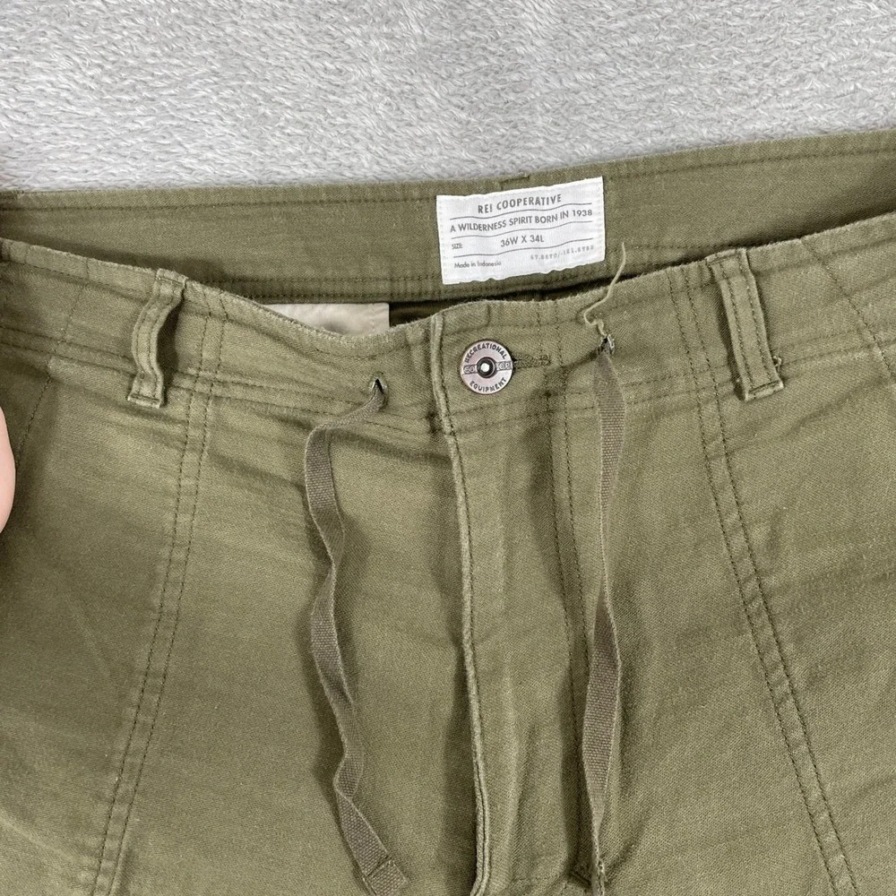 REI Co-op Trailsmith Jogger Pants Mens 36x34 Green Cotton Stretch Utility Hiking